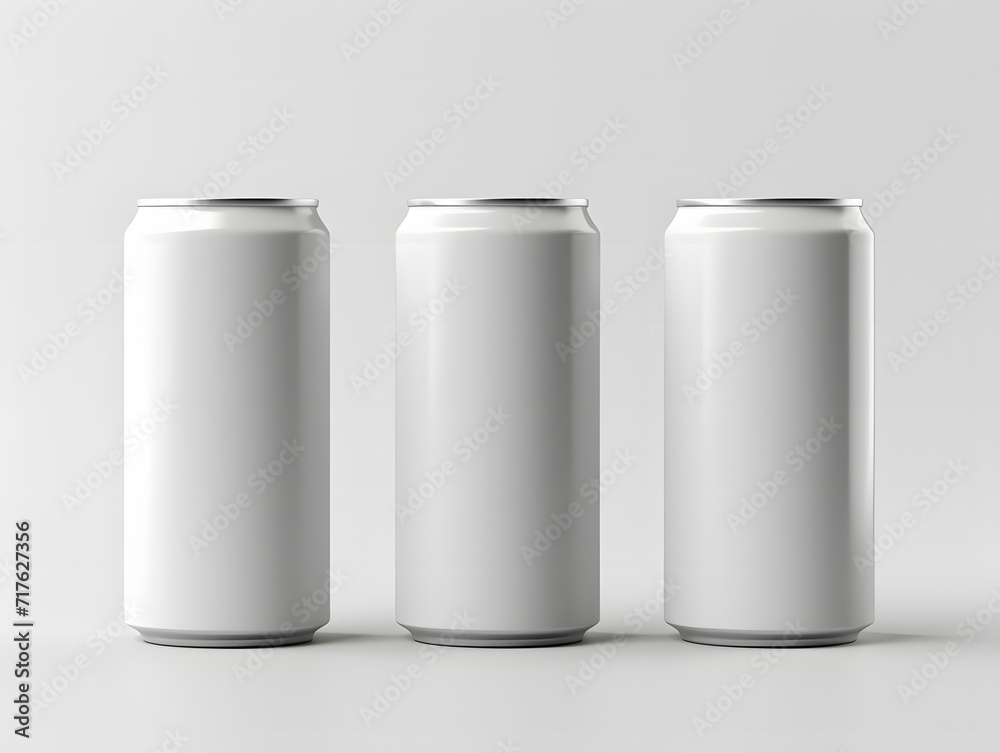 3D three empty cans of beverage Mockup with isolated background 3D three empty cans of beverage Mockup with isolated background