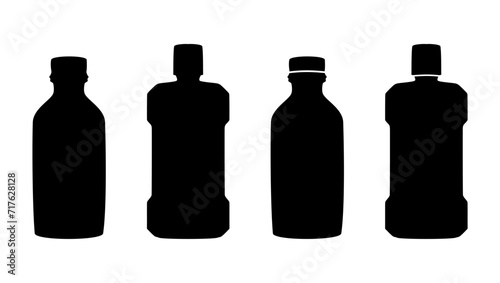 mouthwash bottle emblem, black isolated silhouette