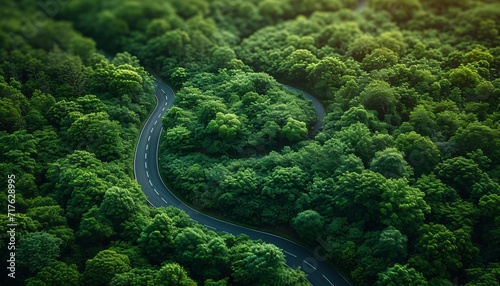 Green Highway  A Scenic Drive Through the Forest Generative AI