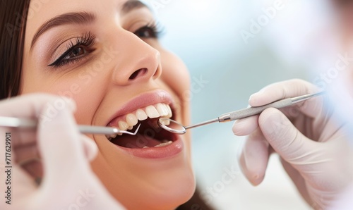 closeup of a woman having an check-up at dentists