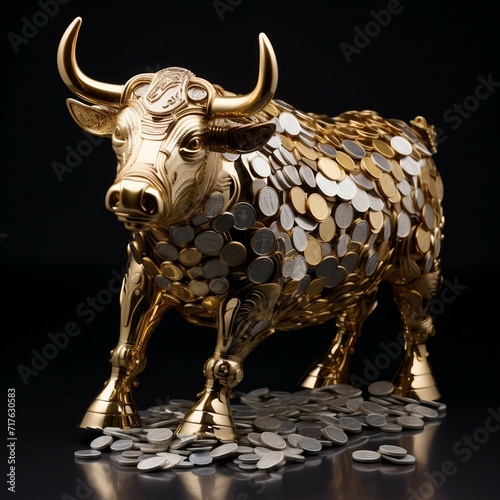gold coins sculpture of stock market bull the concept of bullish market 