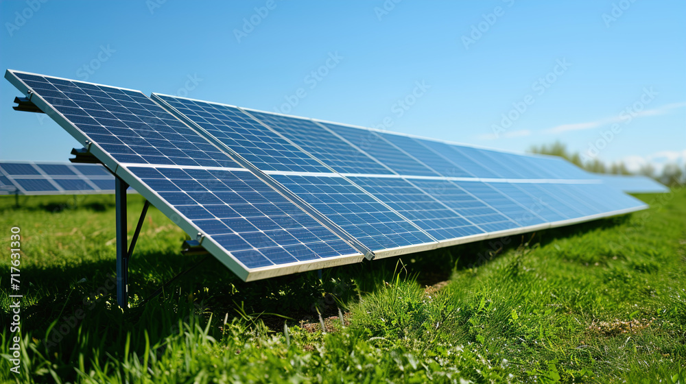 Solar panels in the field background. clean energy concept.