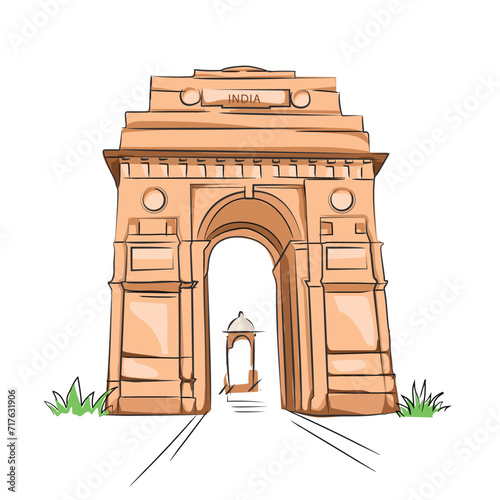 Free hand vector illustration of India Gate in Delhi