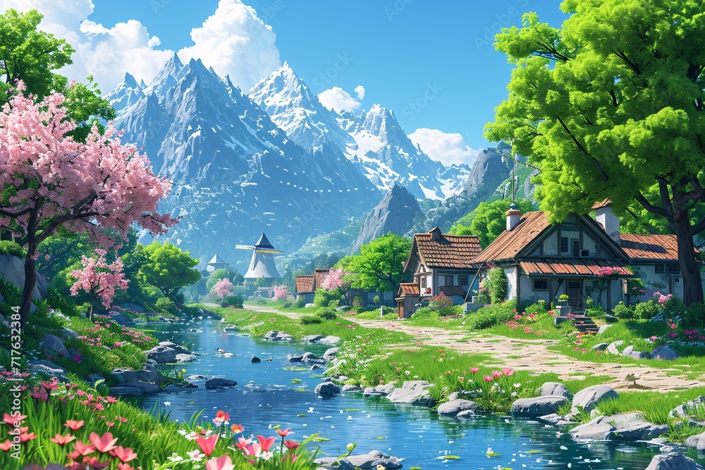 April Showers Bring May Flowers: A Vibrant Spring Scene Generative AI
