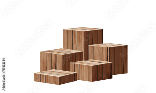 3D wood pedestals podium  Abstract geometric empty stages wooden exhibit displays award ceremony product presentation  isolated on white background