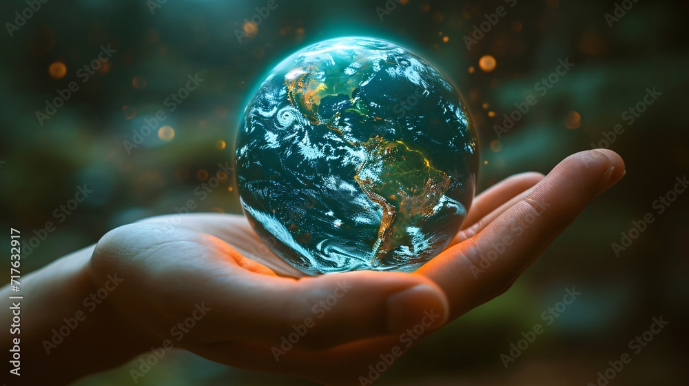 Eco-Friendly Hand Holding a Globe Generative AI Eco-Friendly Hand Holding a Globe Generative AI