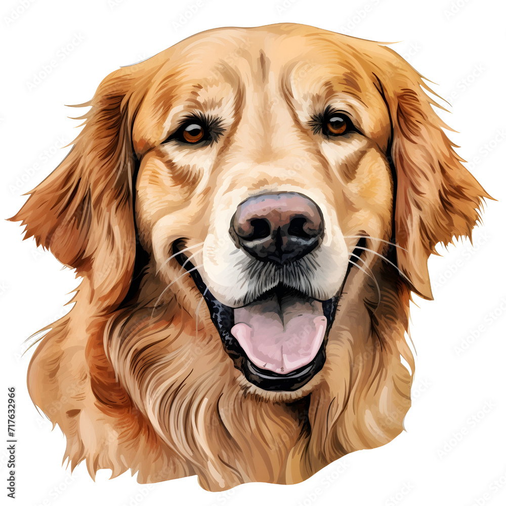 Golden Retriever dog in watercolor style. transparent background.