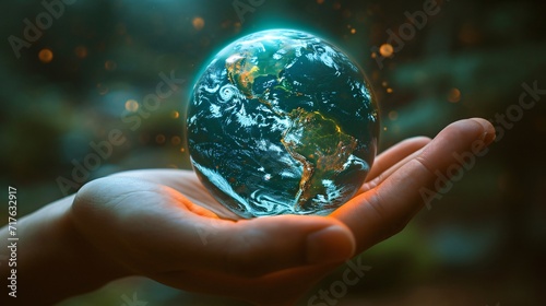 Eco-Friendly Hand Holding a Globe Generative AI