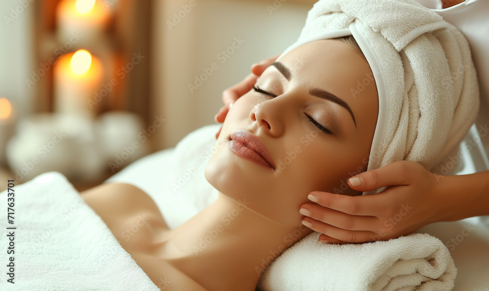 attractive nature woman enjoy spa salon procedure.