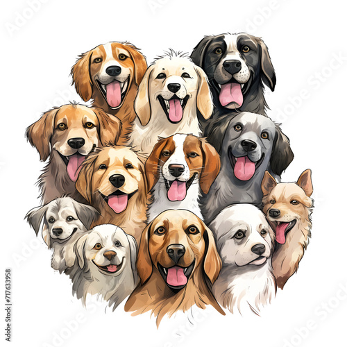 Group bunch of dog element watercolor design. illustration clipart.