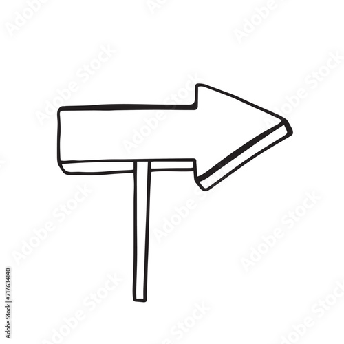 Sketch direction sign. Hand drawn doodle style. Wooden signpost. Vector illustration. For design,