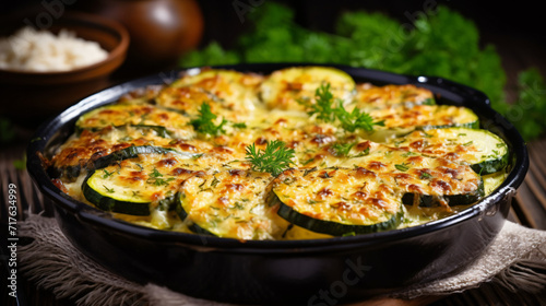 Round zucchini baked with minced meat and cheese