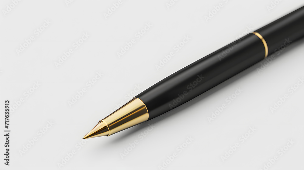 Elegant fountain pen in black and gold on the white table, pen mockup Elegant fountain pen in black and gold on the white table, pen mockup