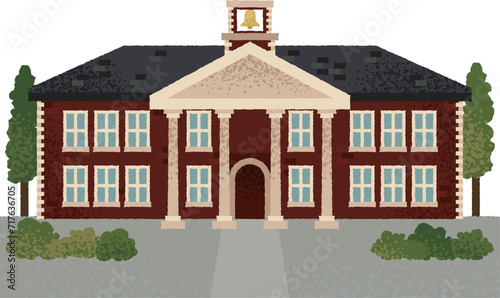 a school illustration red brick wall