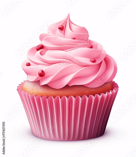 cupcake with pink frosting on white background