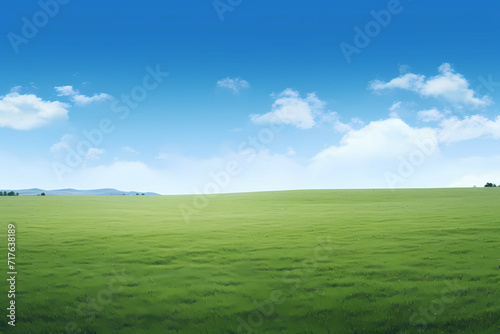 Green Grass On A Vast Grassy Field, A Large Green Field With Blue Sky And Clouds