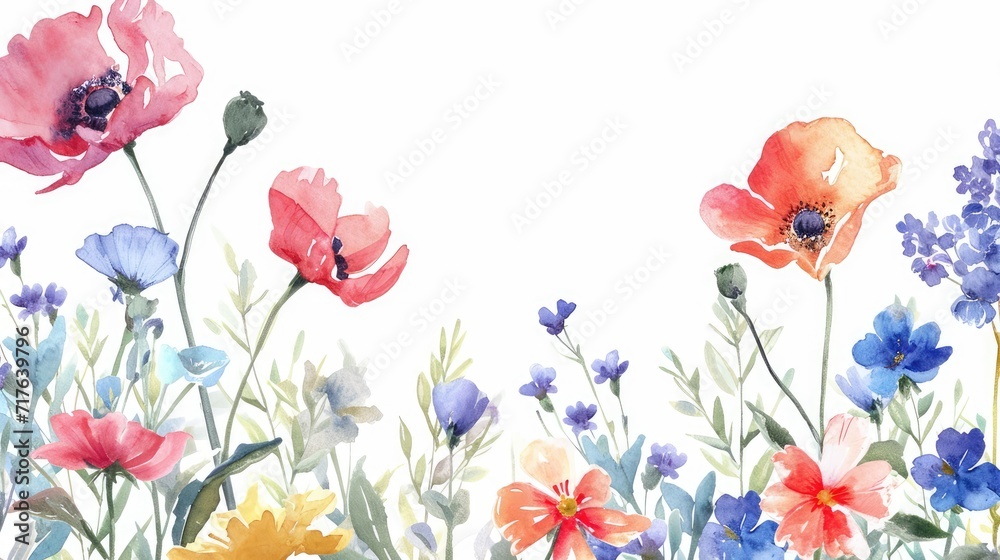 poppy flowers border isolated