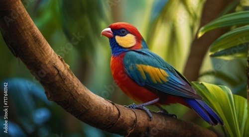 colored beautiful bird sitting on the tree in the jungle  colored wild bird  colored wild bird sitting on the branch of tree in jungle
