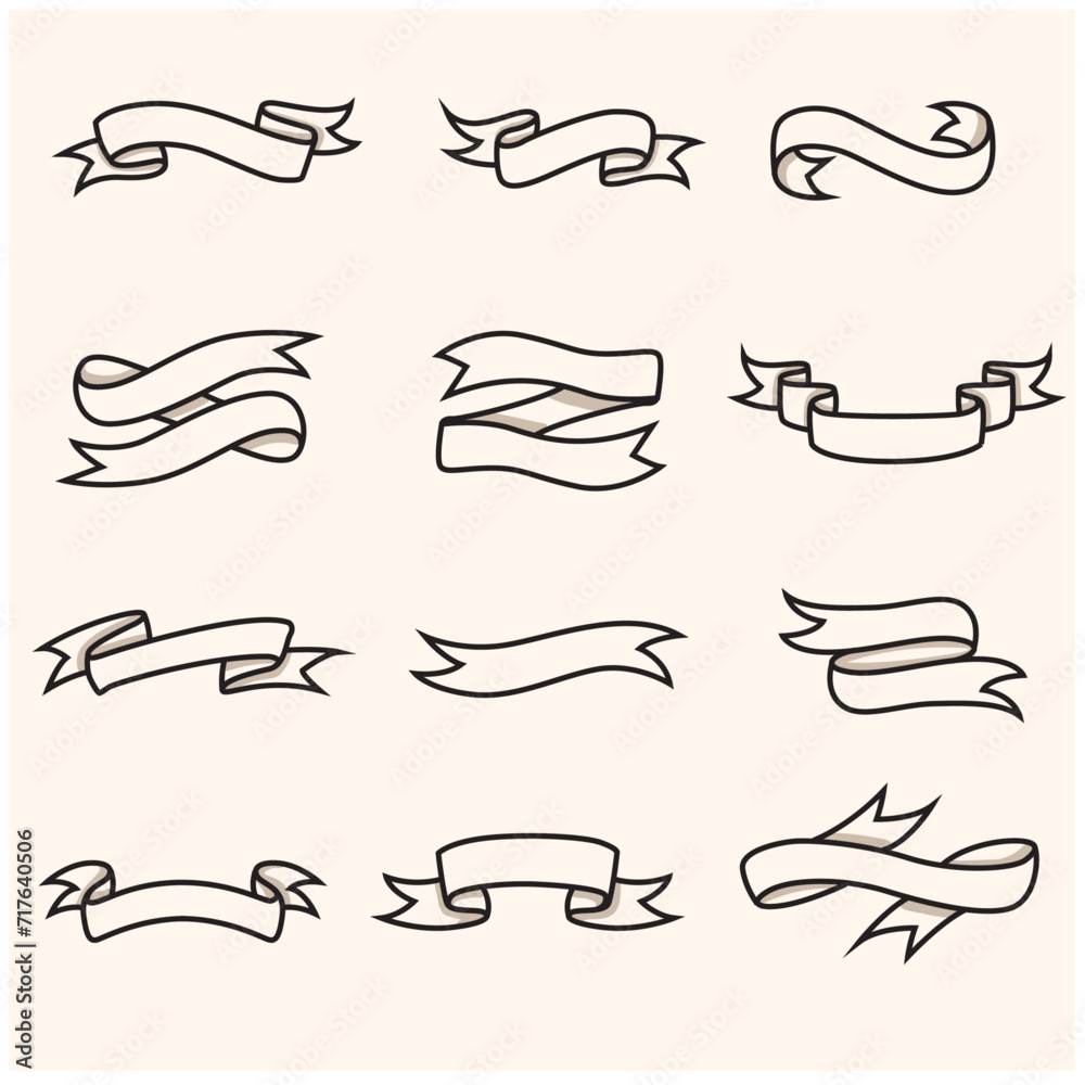 Doodle sketch style of ribbon banner hand drawn illustration. Illustration style doodle and line art Doodle sketch style of ribbon banner hand drawn illustration. Illustration style doodle and line art