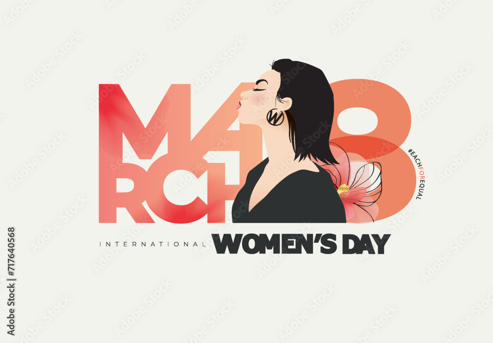 8 March, Happy International Women's Day, Women's History Month banner. Vector illustration. 
