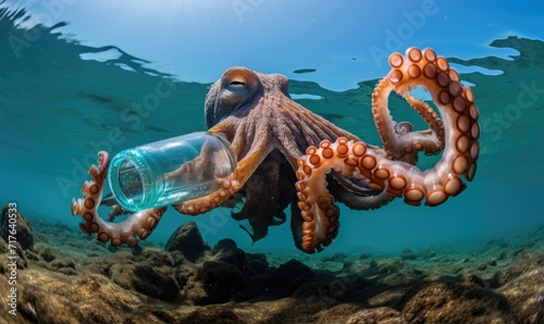 An Octopus Enjoying a Refreshing Beverage Underwater photo