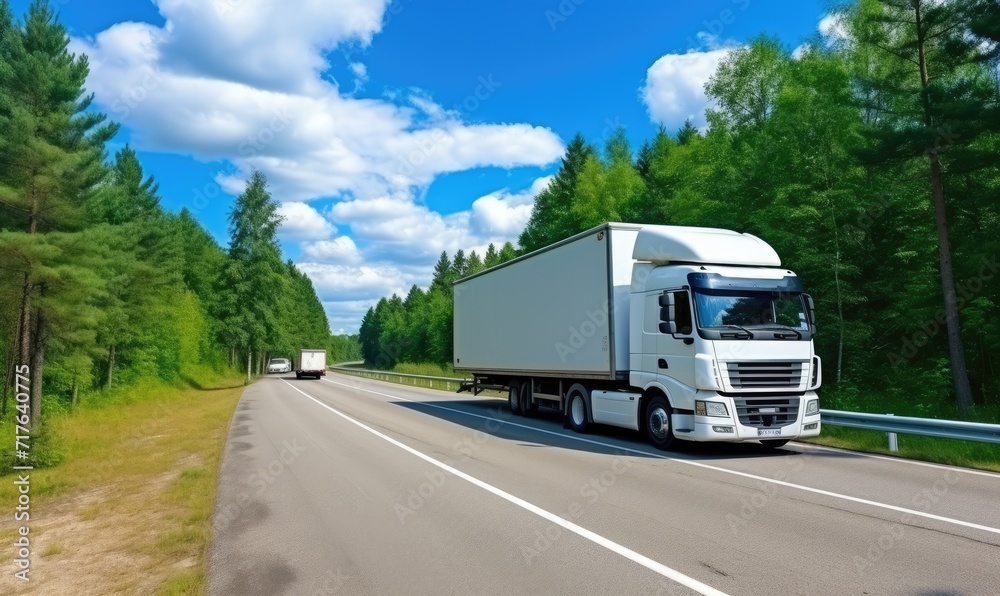 Truck Driving Through Scenic Woodland Road