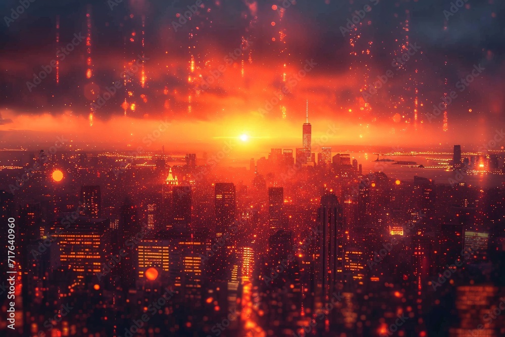 Sunset in the City: A Glowing Skyline with the Empire State Building in the Background Generative AI