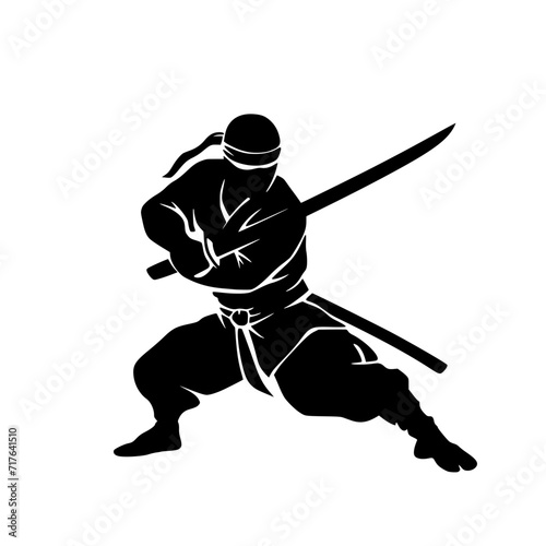 Ninja Ninjas Black and White Silhouette Vector SVG Laser Cut Print Generative AI