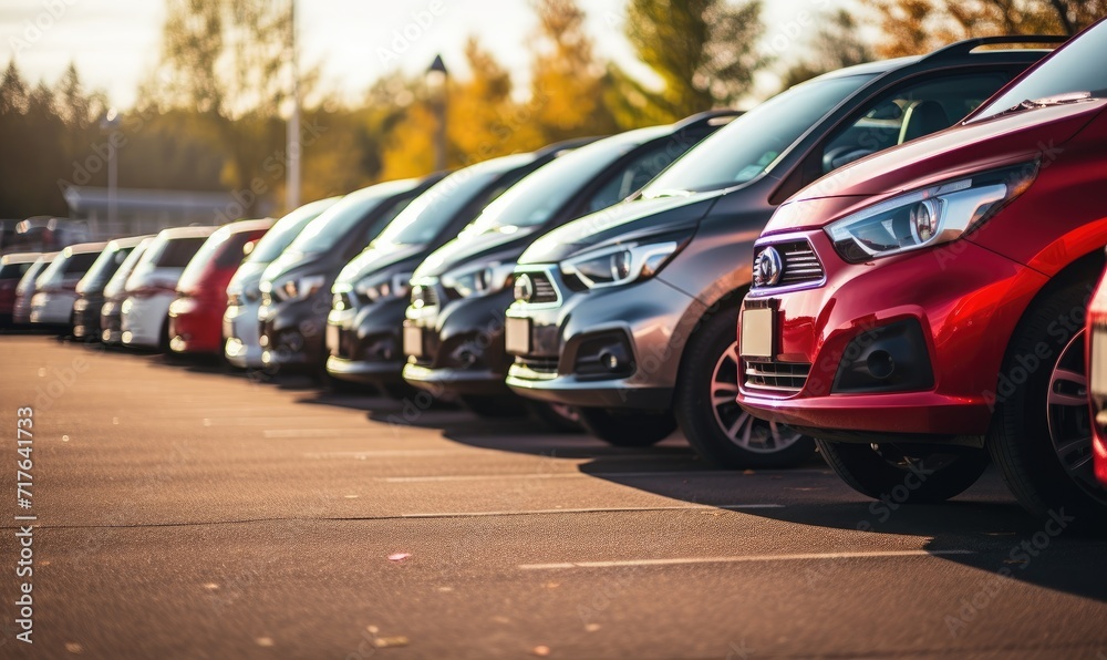 A Line of Parked Vehicles in a Spacious Parking Area A Line of Parked Vehicles in a Spacious Parking Area