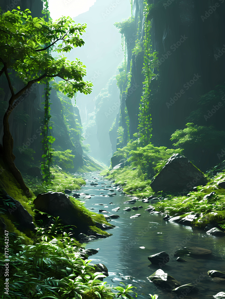 Rainforests Landscape, A Stream In A Forest