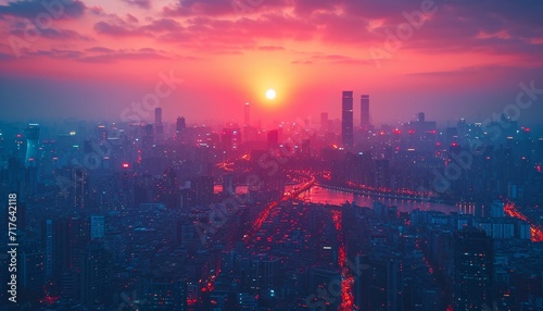 Pink Sunset Skyline: A Glimpse of the Future Generative AI