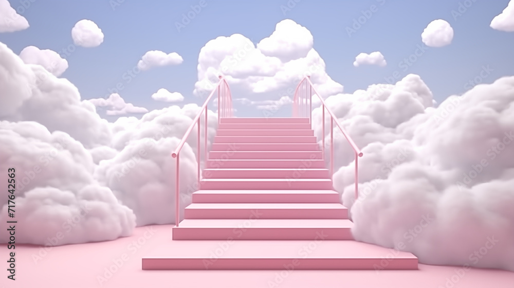in the style of minimalist stage designs, gray, pink and clouds