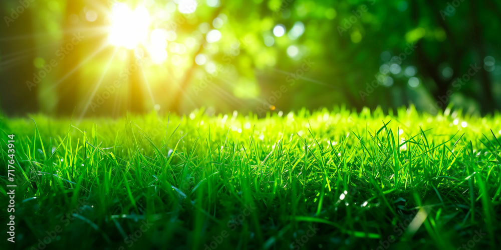 Green grass texture and sunlight banner background