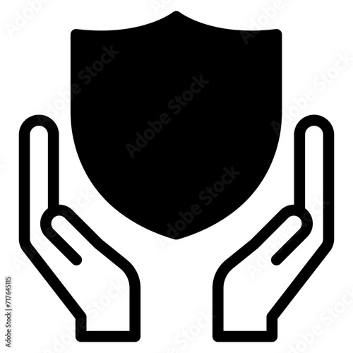 Insurance hand line icon. Risk coverage sign. Policyholder protection symbol. Quality design element.