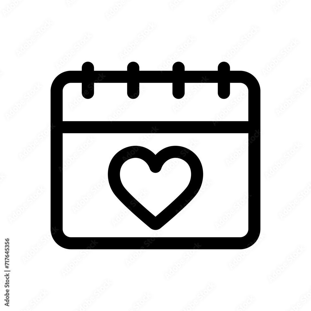 Calendar with Heart outline icon. Cute calendar with heart for Valentine's Day. Concept of Love, Romance, Valentine's Day. Vector illustration in linear style Calendar with Heart outline icon. Cute calendar with heart for Valentine's Day. Concept of Love, Romance, Valentine's Day. Vector illustration in linear style