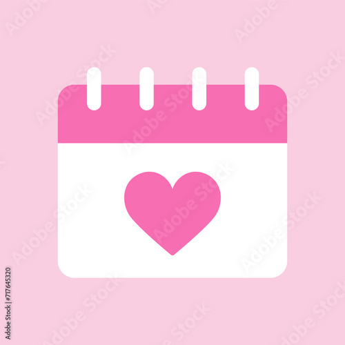 Calendar heart icon. Cute pink calendar with a heart for Valentine's Day. Vector Valentine's Day Paper Calendar. Notes Reminder, February 14. Vector illustration in flat design