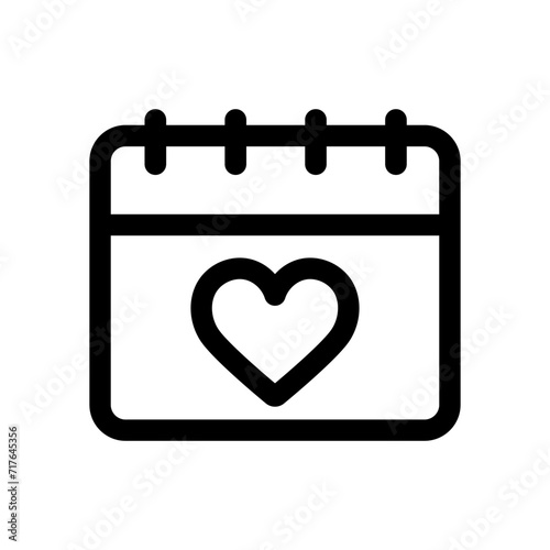 Calendar with Heart outline icon. Cute calendar with heart for Valentine's Day. Concept of Love, Romance, Valentine's Day. Vector illustration in linear style