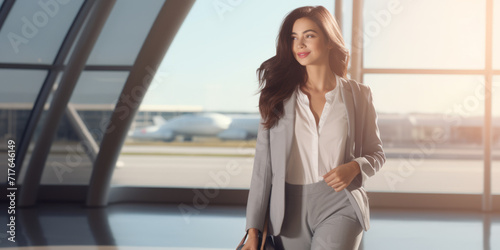 Elegant businesswoman at airport by Ai generate. © MOMO