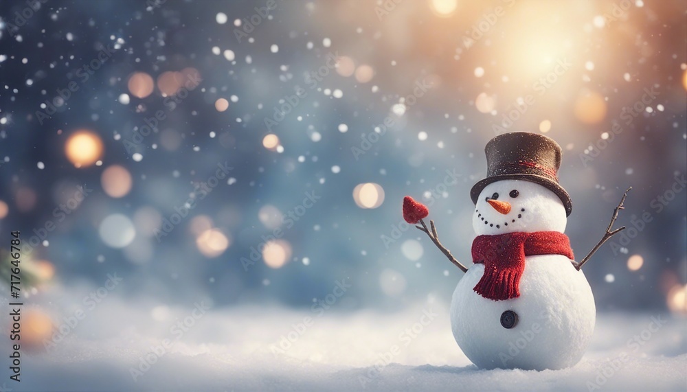 Christmas winter background with snowman in snow and blurred bokeh background
Christmas winter background with snowman in snow and blurred bokeh background