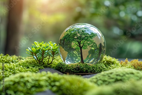 Eco-Friendly Growth: A Tree Grows Inside a Glass Globe Generative AI