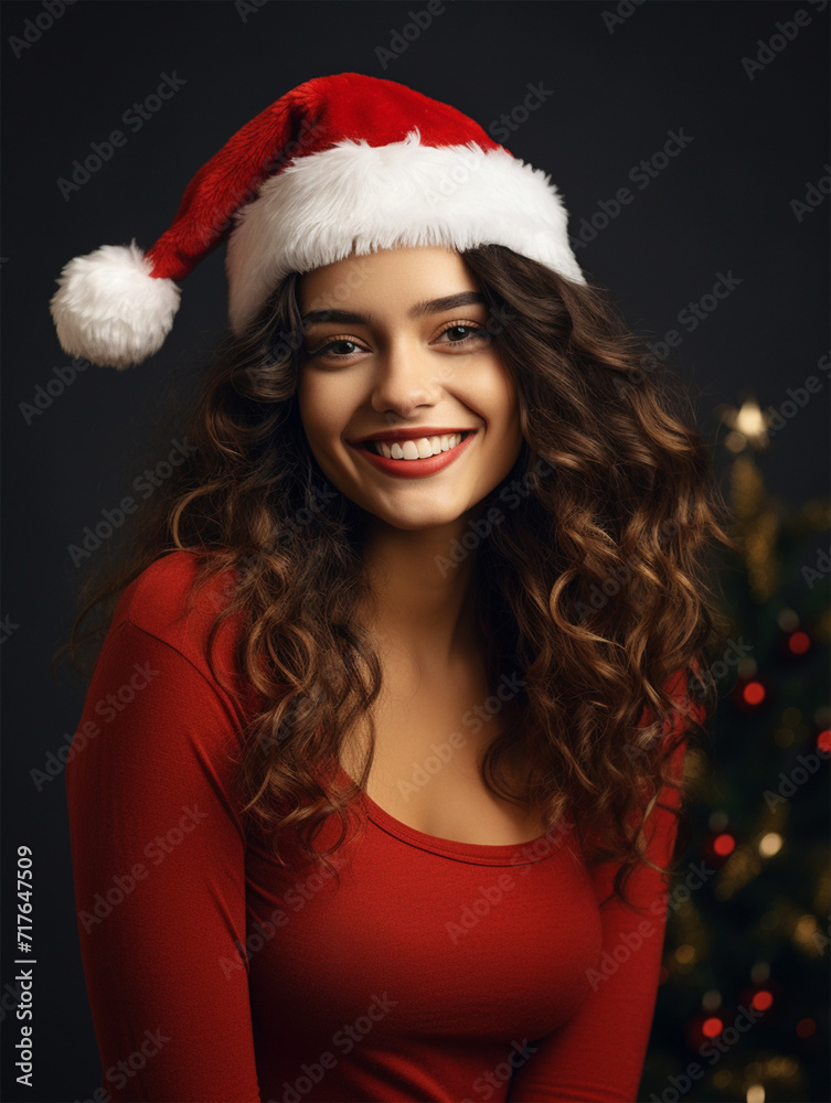 christmas girl in santa hat generative ai christmas girl in santa hat generative ai