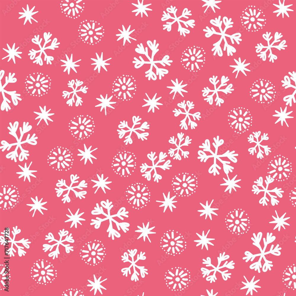 Winter seamless pattern with white snowflakes on color background. Vector illustration for fabric, textile wallpaper, posters, gift wrapping paper. Christmas vector illustration. Falling snow Winter seamless pattern with white snowflakes on color background. Vector illustration for fabric, textile wallpaper, posters, gift wrapping paper. Christmas vector illustration. Falling snow