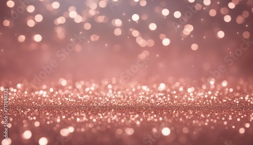 Rose gold glitter bokeh texture background, radiating bright pink champagne sparkle
 photo