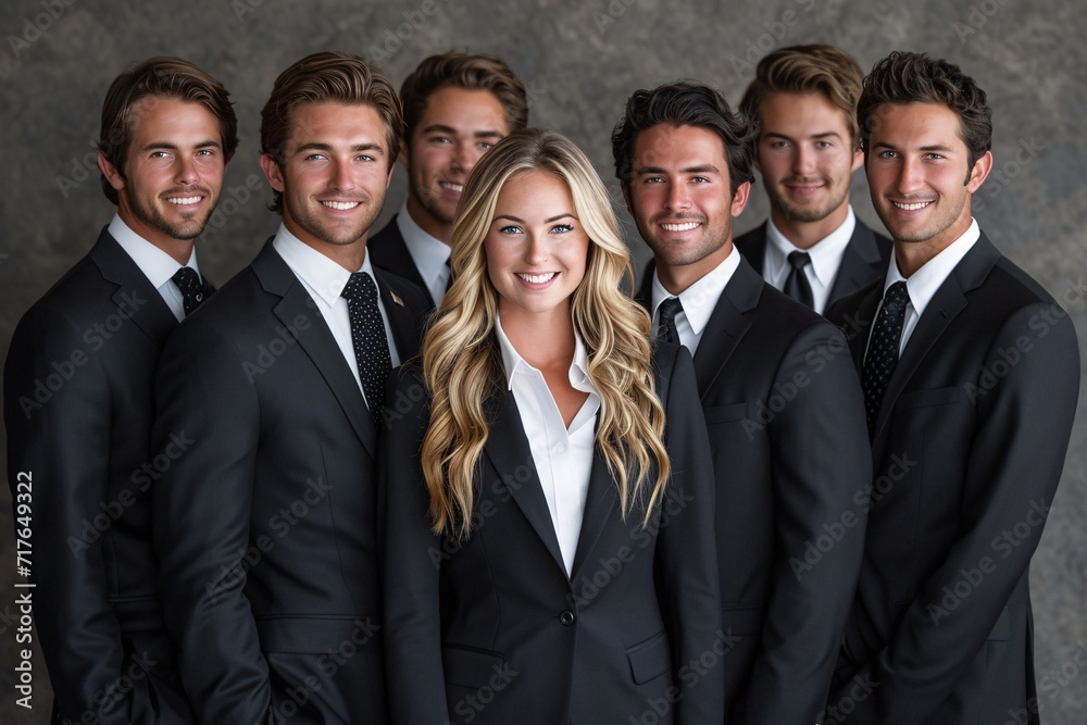 Smiling Blondes and Brunettes in Suits: A Monthly Event Celebration Generative AI