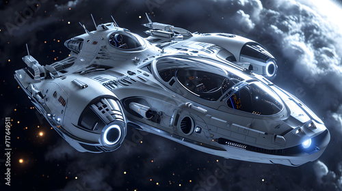 Fototapeta Naklejka Na Ścianę i Meble -  spaceship design, galaxy explorer amidst the stars, futuristic vehicle design