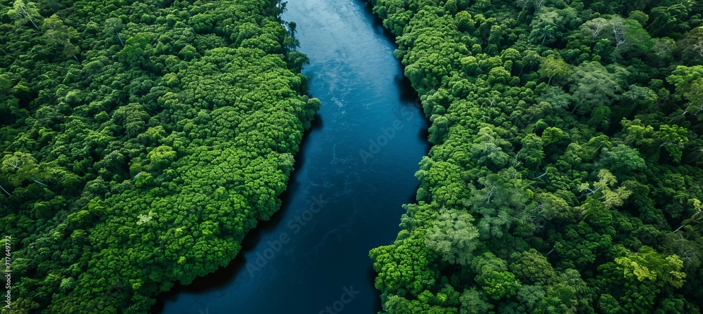 Aerial view river. Generative AI technology.	
