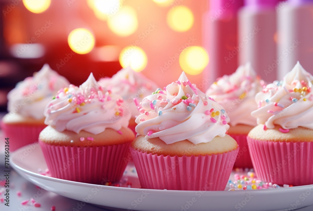 cupcakes with pink frosting on a white plate