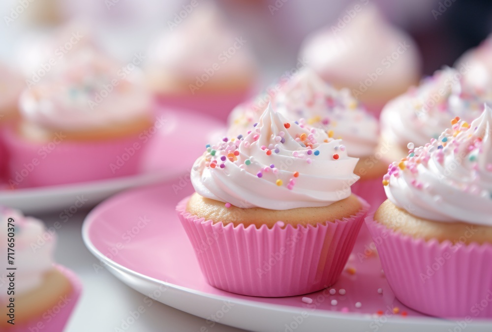 cupcakes with pink frosting on a white plate