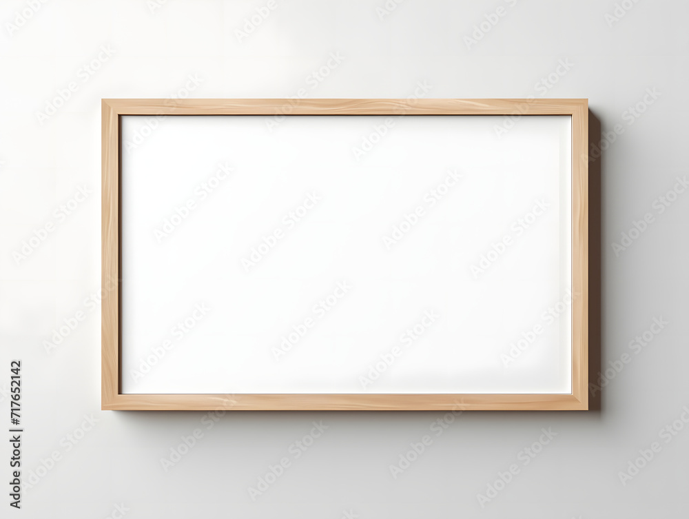 3D blank wooden frame mockup in the wall 3D blank wooden frame mockup in the wall