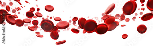 Dynamic red blood cells flowing in plasma, cut out photo